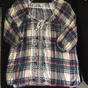 Live and Let Live Plaid drawstring blouse top